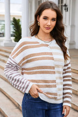 Striped Round Neck Dropped Shoulder Sweater - Trendsi - Flyclothing LLC