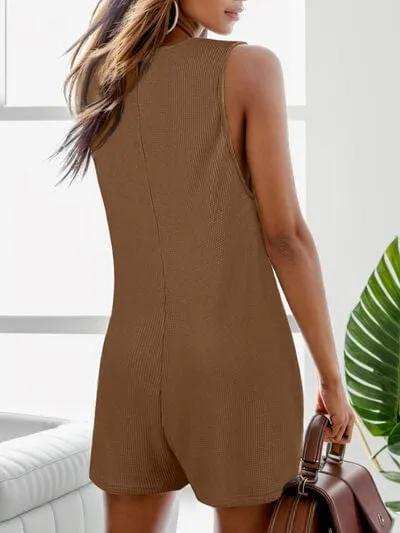 Waffle-Knit Scoop Neck Wide Strap Romper - Trendsi - Flyclothing LLC