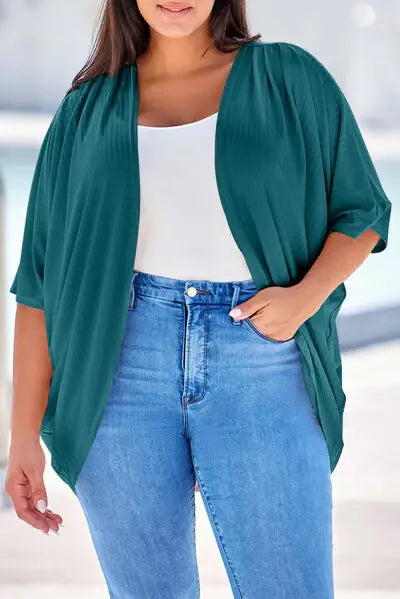 Plus Size Ribbed Cocoon Cover Up - Trendsi - Flyclothing LLC