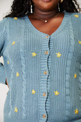 HEYSON Full Size Floral Embroidered Cable Cardigan - Trendsi - Flyclothing LLC