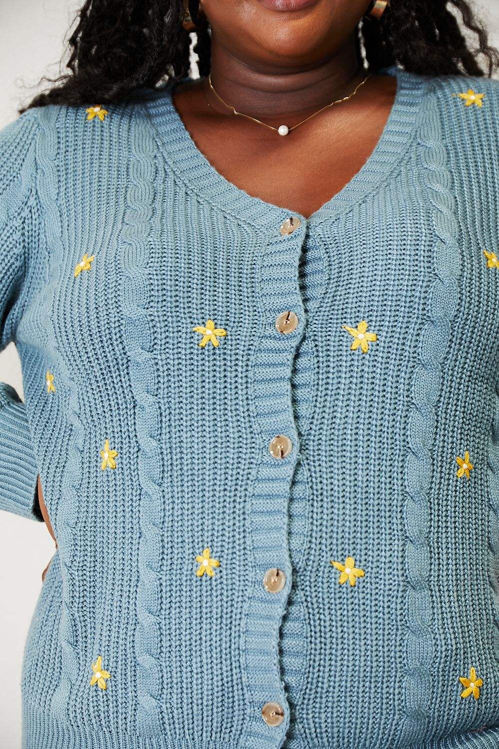 HEYSON Full Size Floral Embroidered Cable Cardigan - Trendsi - Flyclothing LLC
