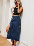 Button Down Denim Skirt - Trendsi