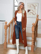 Cable-Knit Open Front Cardigan with Pockets - Trendsi - Flyclothing LLC