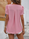Ruche V-Neck Petal Sleeve Top - Trendsi