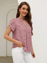Heart Print Notched Petal Sleeve Blouse - Trendsi - Flyclothing LLC
