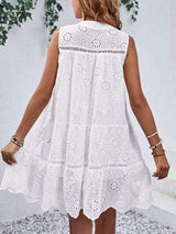 Eyelet Tie Neck Sleeveless Mini Dress - Trendsi - Flyclothing LLC