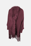 Fringe Open Front Long Sleeve Poncho - Trendsi
