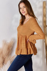 Hailey & Co Full Size V-Neck Flounce Sleeve Blouse - Trendsi