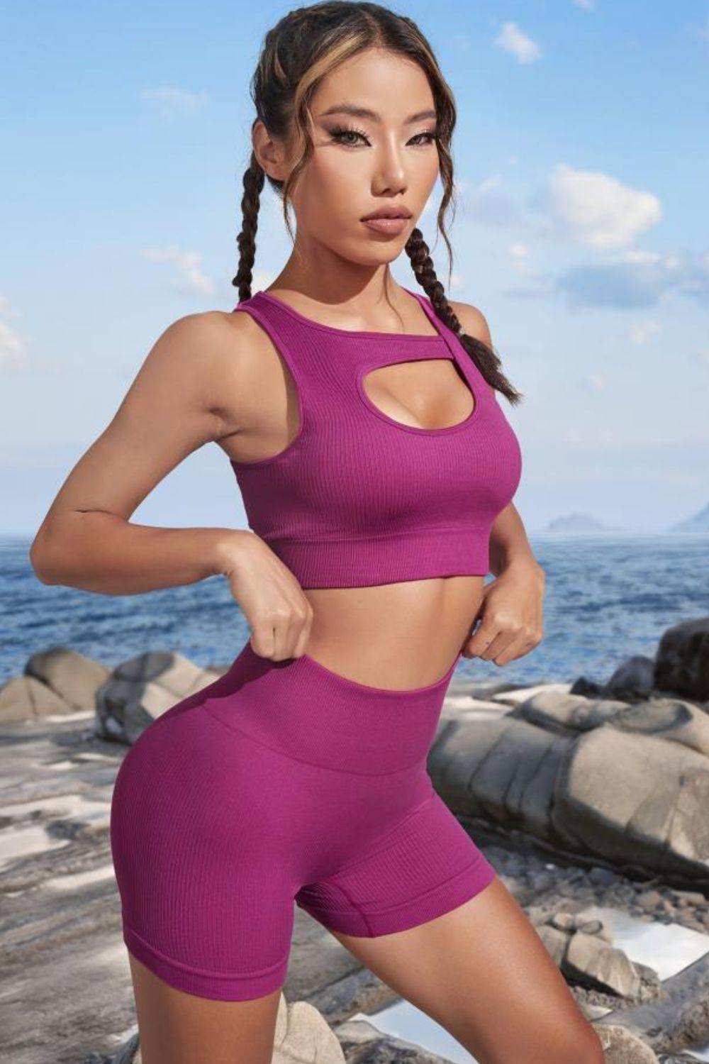 Cutout Crop Top and Sports Shorts Set - Trendsi - Flyclothing LLC