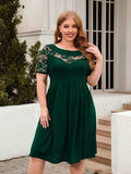 Plus Size Ruched Round Neck Short Sleeve Dress - Trendsi - Flyclothing LLC