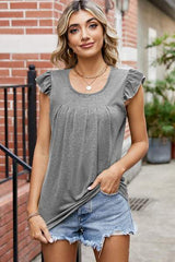 Ruffled Ruched Round Neck Tank - Trendsi - Flyclothing LLC