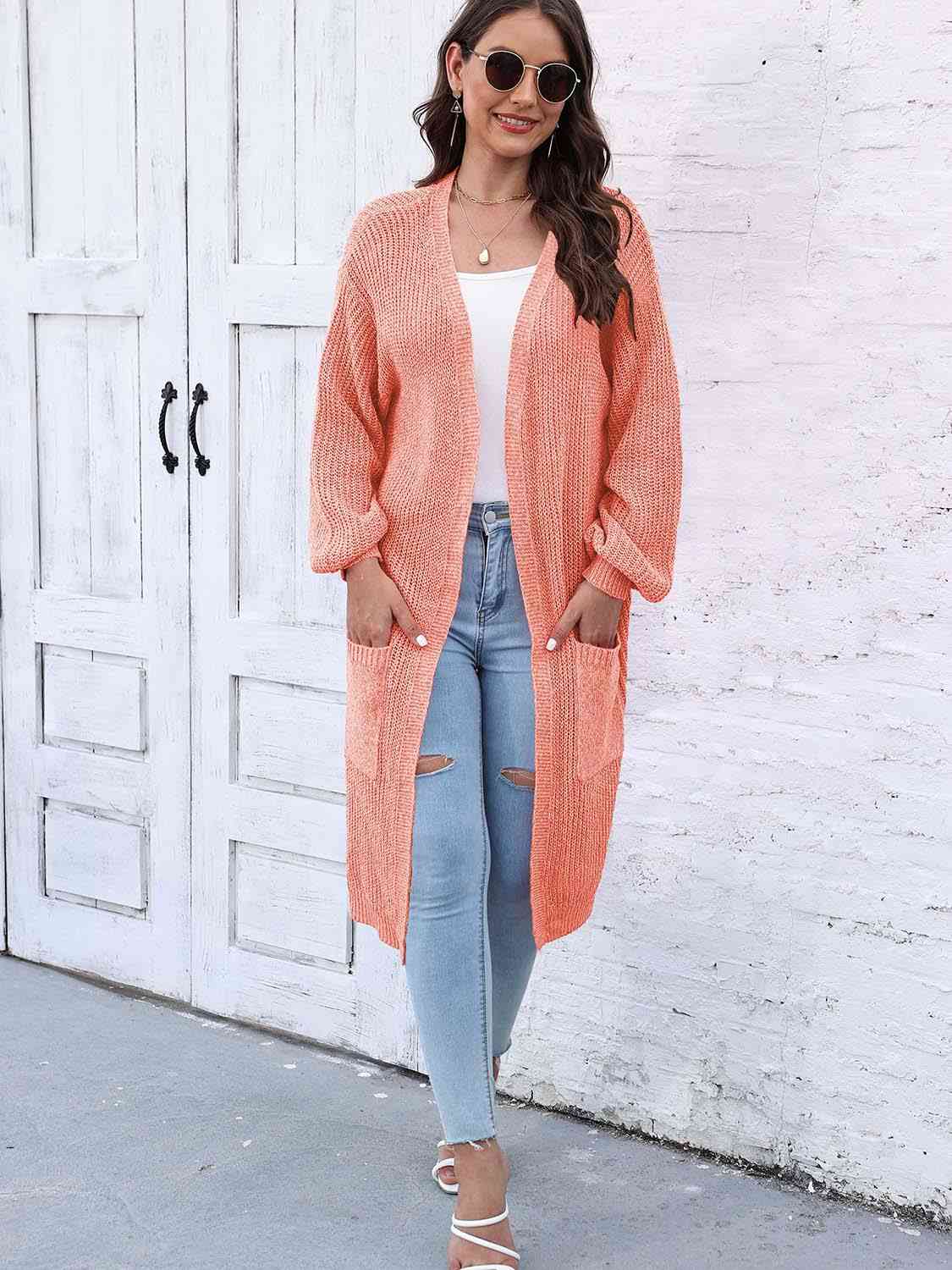 Open Front Longline Cardigan with Pockets - Trendsi - Flyclothing LLC