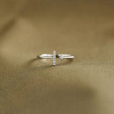 T Shape Inlaid Zircon 925 Sterling Silver Open Ring - Trendsi