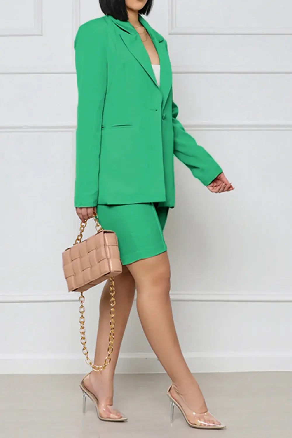 Long Sleeve Blazer and Shorts Set - Trendsi - Flyclothing LLC
