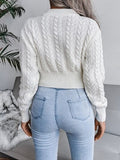 Cable-Knit Round Neck Sweater - Trendsi