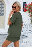 Notched Button Detail Dropped Shoulder Top and Shorts Set - Trendsi - Flyclothing LLC