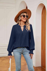 Notched Neck Flounce Sleeve Blouse - Trendsi