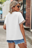 Openwork V-Neck Short Sleeve T-Shirt - Trendsi - Flyclothing LLC