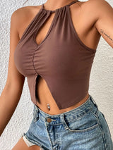 Crisscross Tie Back Slit Sleeveless Top - Trendsi - Flyclothing LLC