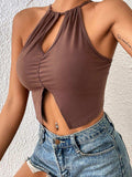 Crisscross Tie Back Slit Sleeveless Top - Trendsi - Flyclothing LLC