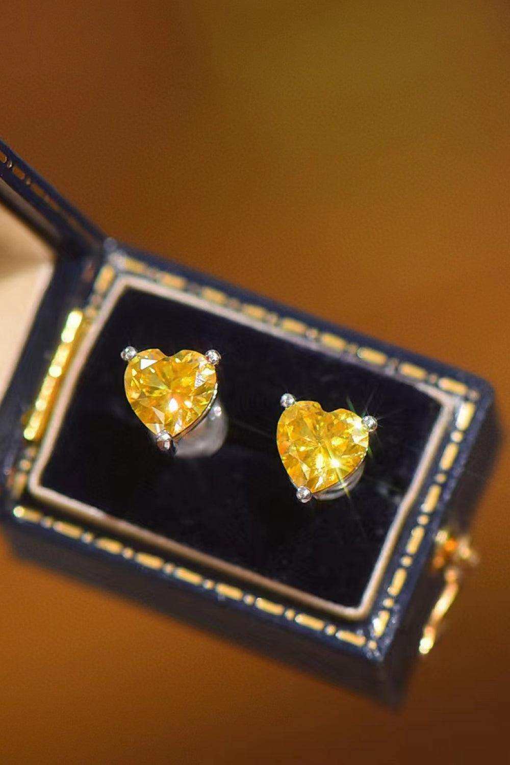 2 Carat Yellow Heart Moissanite Platinum-Plated Earrings - Trendsi - Flyclothing LLC