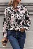 Printed Tie Neck Balloon Sleeve Blouse - Trendsi