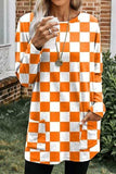 Checkered Round Neck Long Sleeve T-Shirt with Pockets - Trendsi - Flyclothing LLC