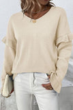 V-Neck Ruffle Trim Long Sleeve Sweater - Flyclothing LLC