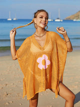 Openwork Flower V-Neck Short Sleeve Cover Up - Trendsi - Flyclothing LLC