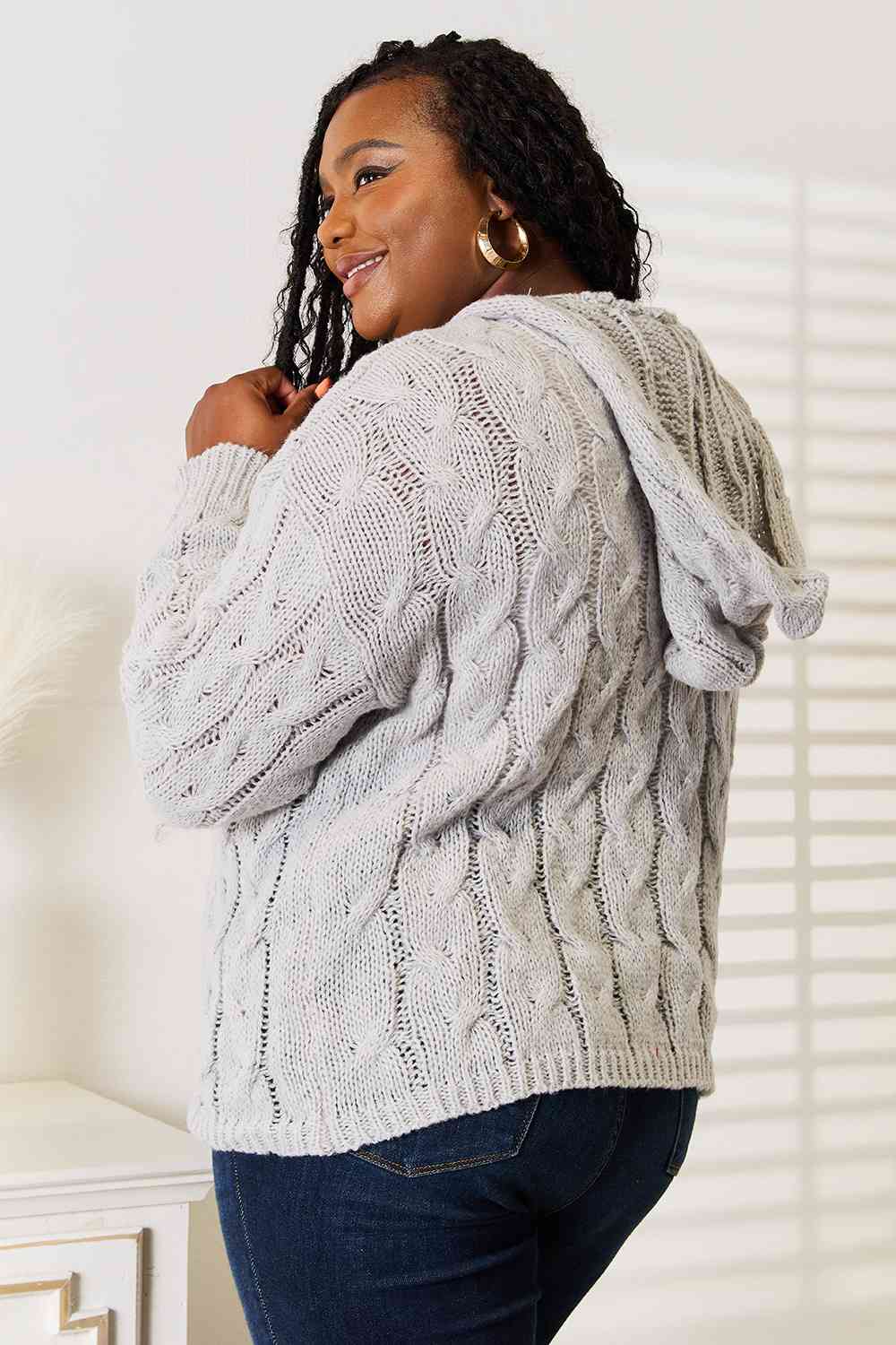 Woven Right Cable-Knit Hooded Sweater - Trendsi - Flyclothing LLC