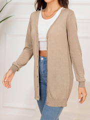Button Down Slit Longline Cardigan - Trendsi
