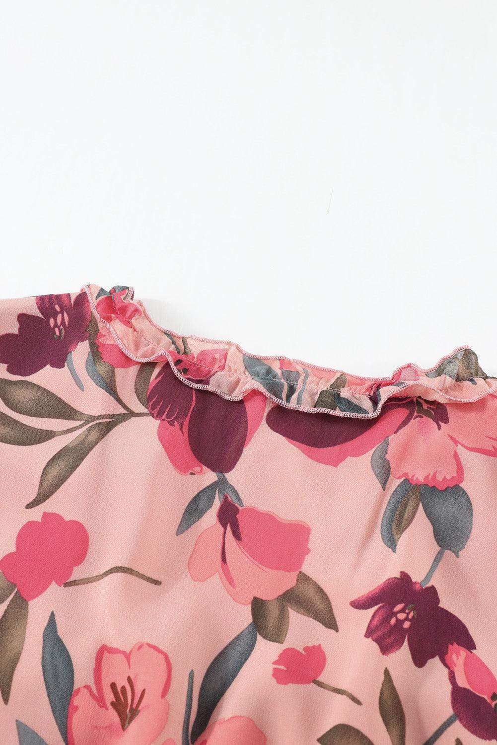 Floral Frill Trim Flounce Sleeve Plunge Maxi Dress - Trendsi - Flyclothing LLC