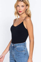 ACTIVE BASIC Ribbed Round Neck Seamless Cami Bodysuit - Trendsi - Flyclothing LLC
