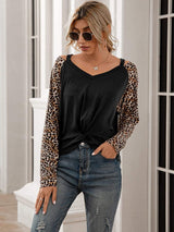 Leopard Twist Front Cold-Shoulder Tee - Trendsi - Flyclothing LLC