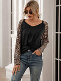 Leopard Twist Front Cold-Shoulder Tee - Trendsi - Flyclothing LLC