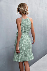 Printed Tie Waist Ruffle Hem Sleeveless Dress - Trendsi - Flyclothing LLC
