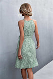 Printed Tie Waist Ruffle Hem Sleeveless Dress - Trendsi - Flyclothing LLC