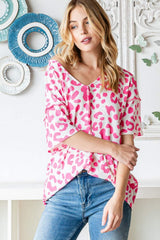 Heimish Full Size Leopard Exposed Seam Short Sleeve Top - Trendsi - Flyclothing LLC