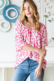 Heimish Full Size Leopard Exposed Seam Short Sleeve Top - Trendsi