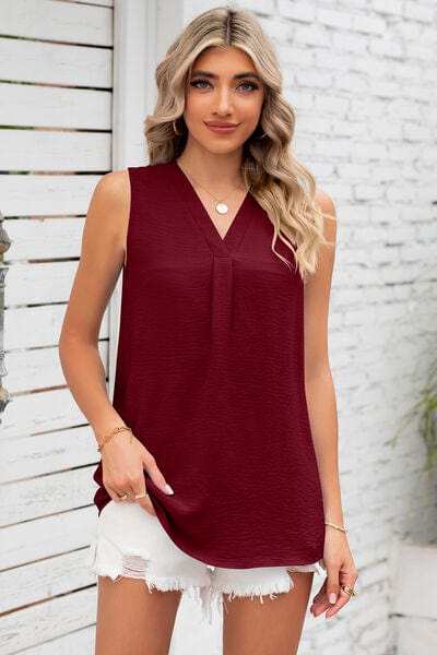 Texture V-Neck Sleeveless Top - Trendsi - Flyclothing LLC