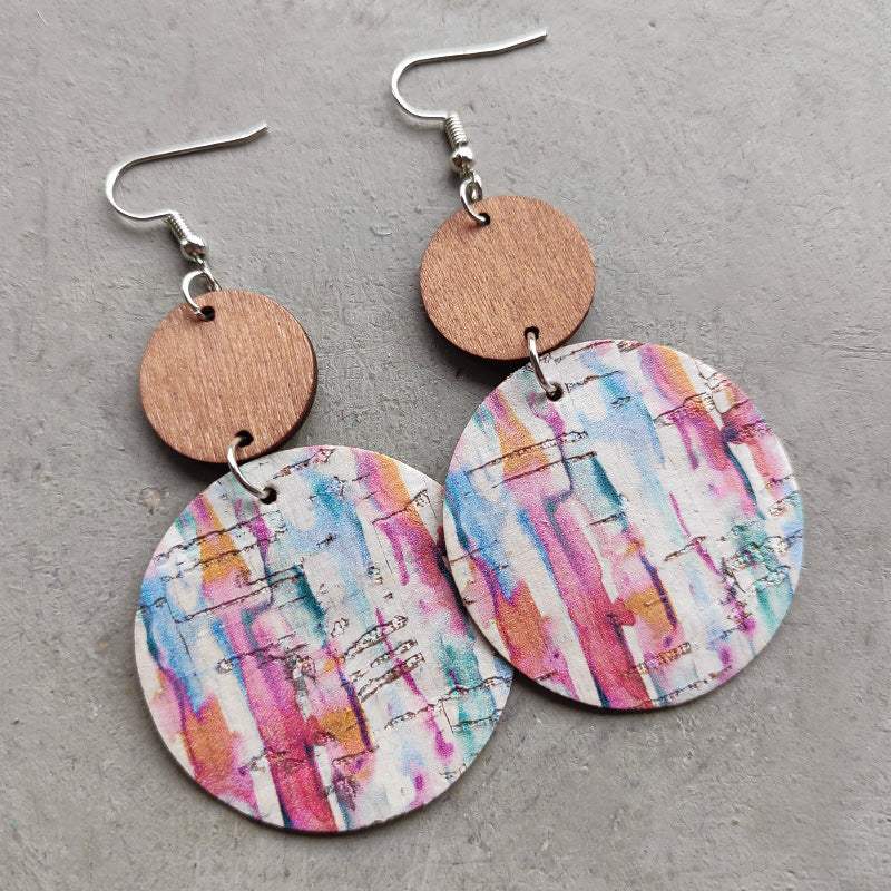 Round Shape Wooden Dangle Earrings - Trendsi - Flyclothing LLC
