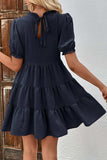 Puff Sleeve Tie Back Tiered Dress - Trendsi - Flyclothing LLC