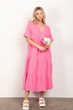 VERY J Soft Crinkle Gauze Short Sleeve Midi Dress - Flyclothing LLC