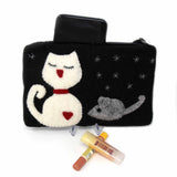 Hand Crafted Felt: White Cat Pouch - Global Groove Direct