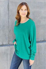 Double Take Full Size Round Neck Long Sleeve T-Shirt - Trendsi - Flyclothing LLC