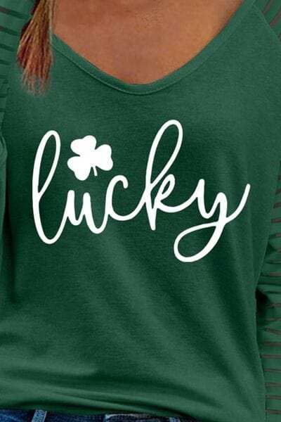 LUCKY V-Neck Raglan Sleeve Blouse - Trendsi - Flyclothing LLC