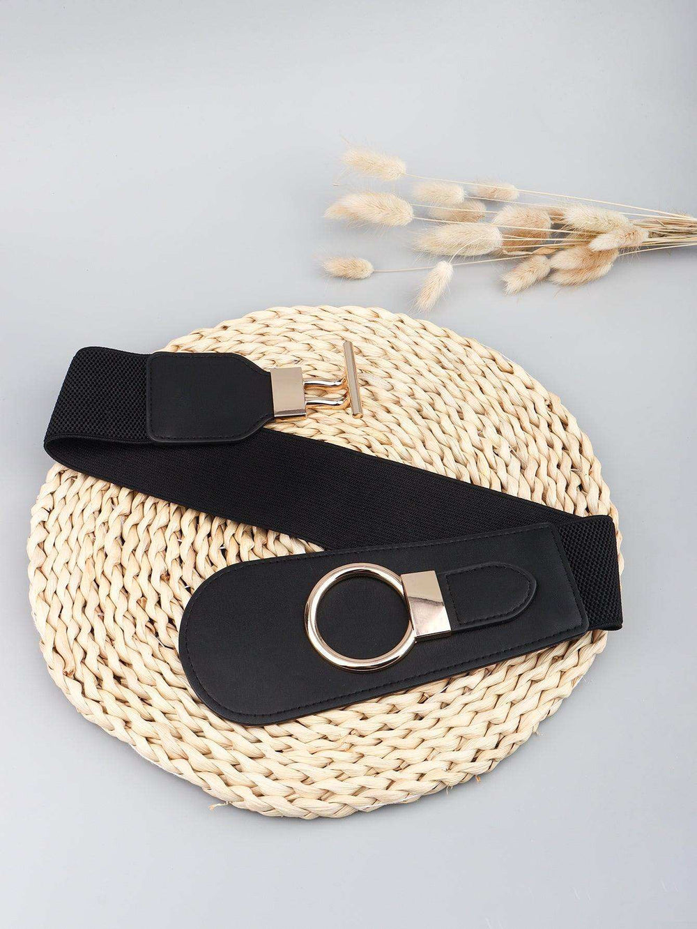 PU Elastic Wide Belt with Alloy Buckle - Trendsi - Flyclothing LLC
