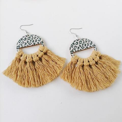 Tassel Detail Leopard Drop Earrings - Flyclothing LLC