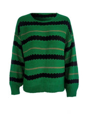 Striped Round Neck Long Sleeve Sweater - Flyclothing LLC