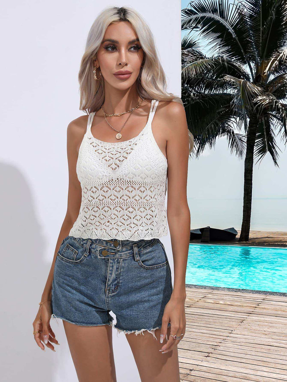 Spaghetti Strap Scoop Neck Knit Cami - Trendsi - Flyclothing LLC
